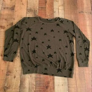 Buffalo David bitton womens green long sleeve crew neck sweatshirt with stars -M
